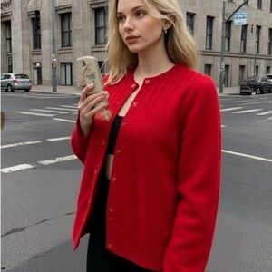 Vibrant Red Women's Cardigan p:16” plus stretch 
L:23”